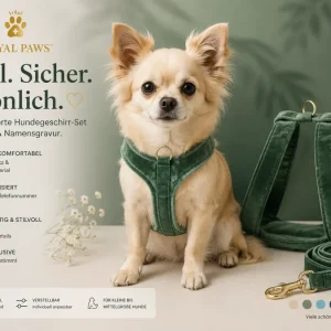 ✨ Royal Paws™ Personalisiertes Samt Hundegeschirr Set mit Leine & Namensgravur